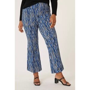 Maeve by Anthropologie Margot Cropped Kick Flare Pants Blue White Black Small‎